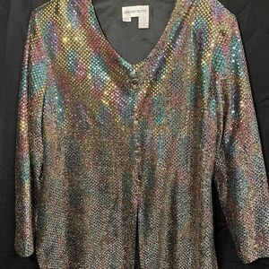80s Vintage Rainbow Metallic Sequin Top Size Large
